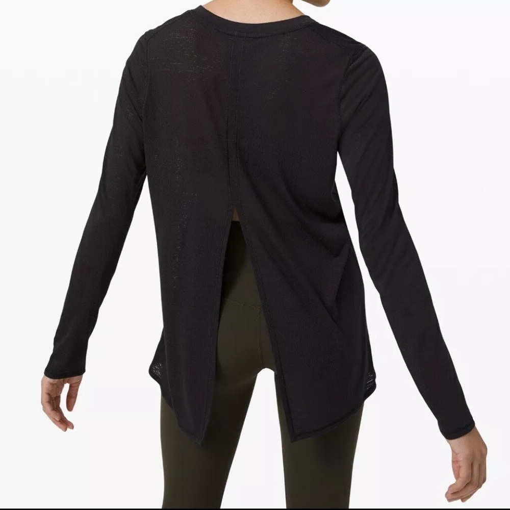Size 6 Black lululemon Uncovered Tall Long Sleeve Tie Top